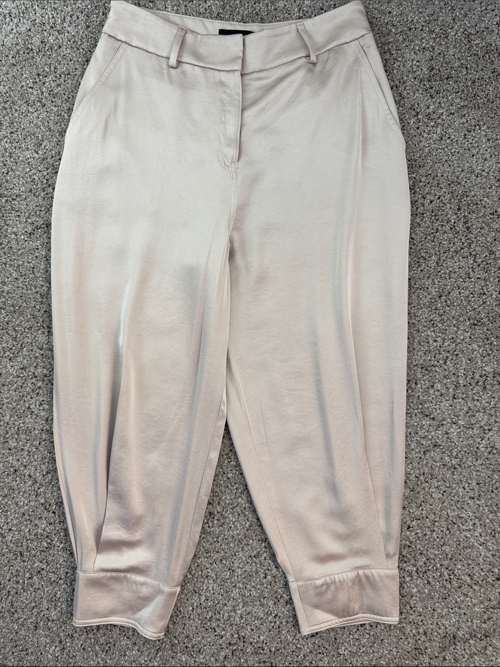 Express Beige Satin Ankle High Rise Jogger Pants Y2K Tagged 6S